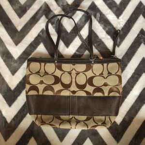 Brown and Tan Coach bag with glitter brown stripe